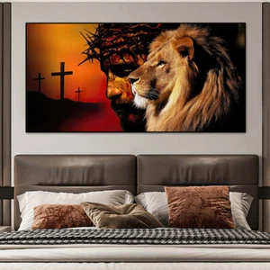 Löwe und Jesus Leinwand Malerei Wandposter Drucke Kunst Wohnkultur Leinwand Wandkunst - Bild 1 von 5