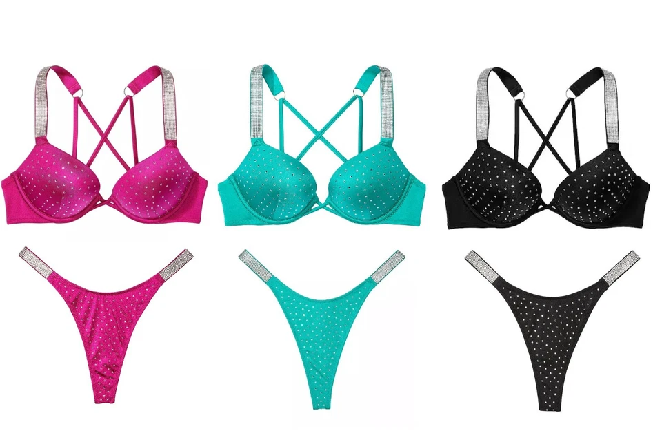 Victoria's Secret GLANZ TRÄGER BOMBSHELL ADD 2 CUPS SCHWIMMEN BIKINI + UNTERTEIL ALLE GRÖßEN - Bild 1 von 1