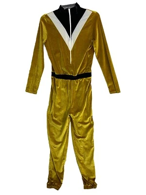 Винтажный золотой бархат комбинезон 1/4 молнии размер L 80-х 90-х женщин США черный белый вечеринки - Изображение 1 из 4