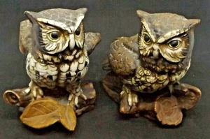 Homco Par de Estatuillas de Búhos del Bosque Sentados en Rama #1114 De Colección Años 80 - Imagen 1 de 12
