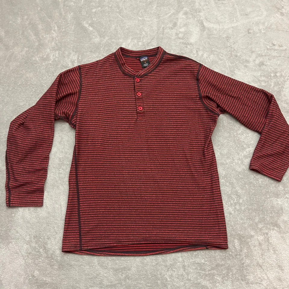 De Colección Patagonia Capilene Vellón 3 Botones Vellón Capa Base Rojo Rayas Para Hombres Mediano Foto 1 de 4