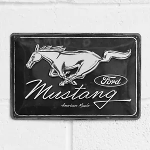 Black Ford Mustang 30cm Metal Wall Sign Garage Decoration Art Merchandise Gift - Picture 1 of 3