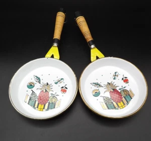VTG Georges Briard Ambrosia Pineapple Enamel Mini Fry Pans Set of 2 MCM - Picture 1 of 10