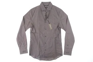 MICHAEL KORS GEO PRINT SPOTTED GRAY BURGUNDY RED SMALL SLIM BUTTON FRONT SHIRT - Picture 1 of 7