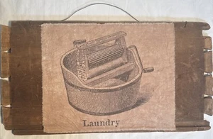 Rustic Wooden Sign Laundry Farmhouse Primitive Decor Vintage Look Wringer Washer - Picture 1 of 8