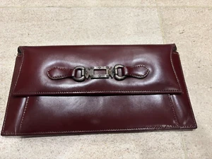Vintage Wine / Burgundy Leather Clutch Purse Bag w/ Metal Accents; VG Condition* - Picture 1 of 24