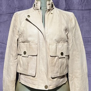 tory burch leather trimmed linen jacket