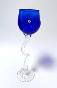 VENUS NEW ZEALAND HOT ART GLASS GOBLET WINE COBALT BLUE MURRINE SIGNED 2002 - Bild 1 von 13