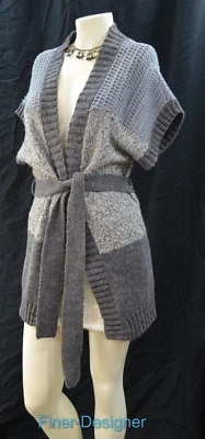 THEORY Grey marled long Cardigan knit SWEATER duster belt tie wrap womens Size M - Image 1 of 4