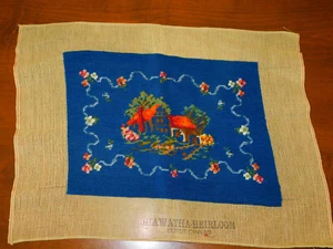 Vintage Completed HIAWATHA Heirloom NEEDLEPOINT Canvas Royal BLue COTTAGE - Picture 1 of 5