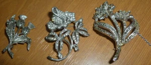 Vintage Brooch Marcasite Stones Silver Tone x 3 - Picture 1 of 7