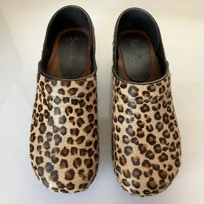 Zuecos profesionales de becerro con estampado de guepardo de leopardo Sanita talla 41 suelas de madera zapatos Foto 1 de 4