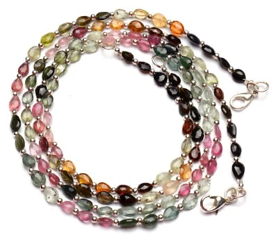 Natural Gem Rainbow Tourmaline Faceted Pear 19.5" Necklace 6x4 mm Size Beads - Image 1 of 4