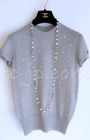 CHANEL P50076 Knit Sweater Pearl Studs Women Size 34 Gray Made In Italy