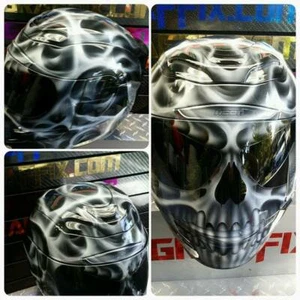 Truefire Skull in White Custom Painted Airbrushed Motorcycle Helmet - Picture 1 of 2