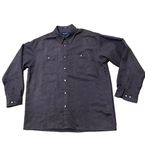 Brandini Button Shirt Men L Faux Suede Western Disco Retro Brown Long Sleeve L - Picture 1 of 22