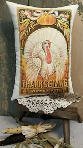 PRIMITIVE VINTAGE VICTORIAN THANKSGIVING GREETING FALL TURKEY POSTCARD PILLOW - Picture 1 of 8