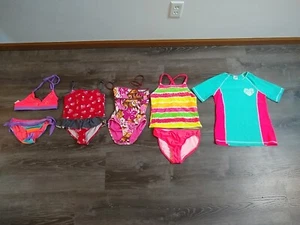 Girls Swimsuits Sizes 6x thru 10/12 - 7 Pieces including 1 Rash Guard - Picture 1 of 10