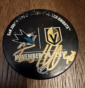 SIGNED! TOMAS HERTL WARM-UP AUTOGRAPHED VEGAS GOLDEN KNIGHTS SAN JOSE PUCK - Picture 1 of 3