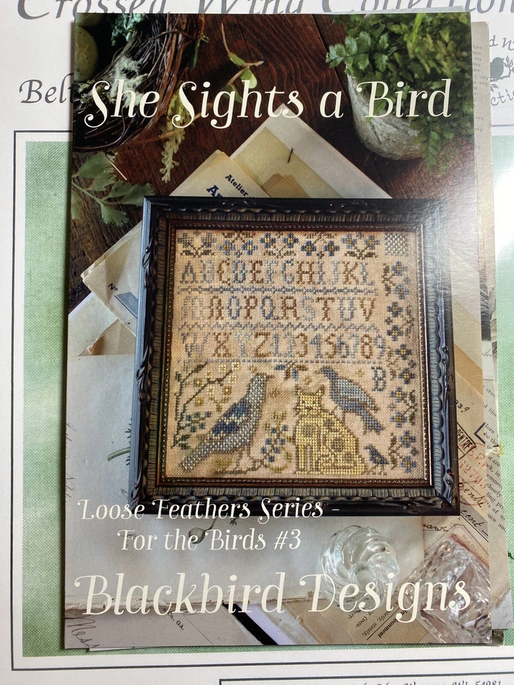 She Sights a Bird - Cross Stitch Chart - Blackbird Designs Loose Feathers #3 - Image 1 of 1