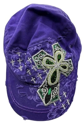 Correa ajustable bordada plateada cruz verde estrás púrpura envejecida Foto 1 de 4