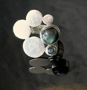 RARE KAUNIS KORU FINLAND VINTAGE MODERNIST SPECTROLITE STERLING SILVER RING KK - Picture 1 of 13