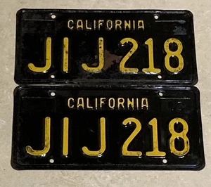 PAAR 1963 schwarze California Nummernschilder JIJ218 DMV klare Registrierung für Ihr Auto - Bild 1 von 3