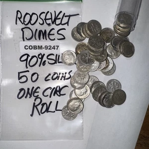 ZIRKULIERTE ROLLE (50 Münzen) Roosevelt 90% Silber Groschen / durchschnittliche Zirk.  COBM-9247 - Bild 1 von 11