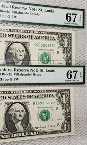1988 A $1 Federal Reserve Notes, St. Louis PMG Superb Gem Unc 67EPQ Consecutive - Picture 1 of 8