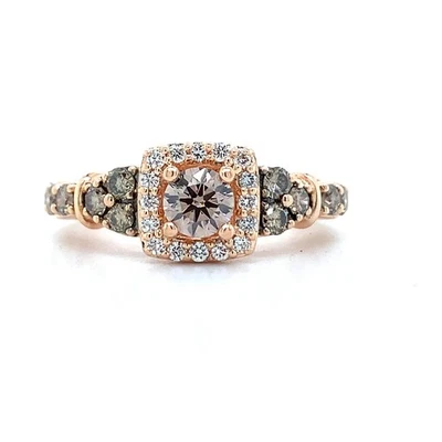 Le Vian 14K Rose Gold Round Chocolate Diamonds With Vanilla Diamond Halo Ring - Image 1 of 4