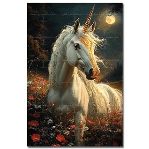 EINHORN KUNSTDRUCK, Wald Poster, Fantasy Wohndeko, Magical Horse Cottagecore - Bild 1 von 2