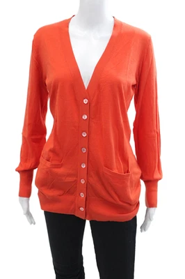 Cardigã feminino algodão por outono cashmere malha de algodão com botões laranja tamanho P - Imagem 1 de 4