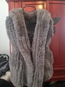 Caju Size Xl Knitted Faux Fur Grey womens vest. Like New - Picture 1 of 6