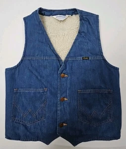 VTG Wrangler No Fault Denim Jean Vest Sanfor Set Men's Medium Sherpa Lined USA - Picture 1 of 18