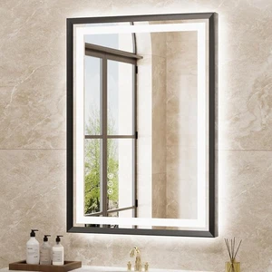 20"x28" LED Bathroom Mirror w/ Lights, Anti-Fog, Dimmable, Black Frame - Picture 1 of 9