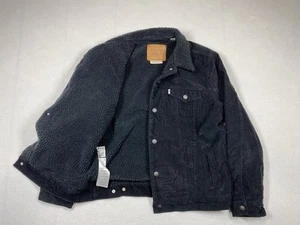 Levi's Sherpa Trucker Jacket Mens L Black Corduroy Big E Relaxed Fit Cozy TypeII - Picture 1 of 9