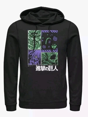 Мужская толстовка с капюшоном Attack On Titan Titans манга панели большой черный аниме пуловер - Изображение 1 из 4
