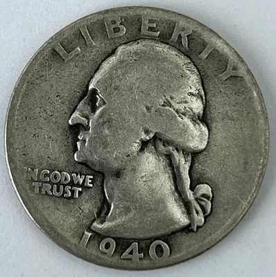 🦅 1940 Washington Quarter, 90% Silver,  Scarce 🗝️ KEY DATE, ESTATE FINE, L👀K! - Image 1 of 3