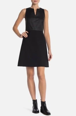$595 Mini Vestido Theory Alinea Mod Elástico Cuero Cordero Lana Negro Claro Talla 10 Foto 1 de 4