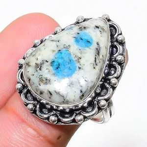 K2 Azzurrite Blu Gemma Artigianale Argento Sterling 925 Gioielli Anello - Foto 1 di 5
