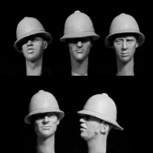 Hornet 1/35 5x Heads with WWI - WWII British Tropical/Ceremonial Helmets - Picture 1 of 1