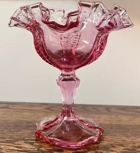Composta rosa con bordi increspati crimpati altezza 6" Fenton Vintage #299 - Foto 1 di 2