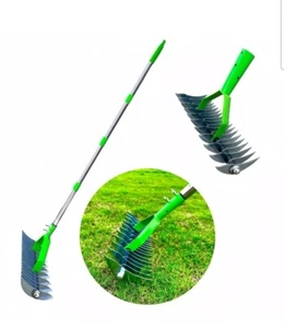 37-65" Extendable Garden Leaf Rake Adjustable Stainless Steel Lawn Cleaning Tool - Picture 1 of 6