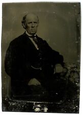 CIRCA 1860'S 1/6th Plate TINTYPE Stern Looking Man Wearing Suit and Tie Sitting