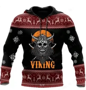 Skull Viking Hoodie Sweatshirts Merry Christmas Long Sleeve Tracksuit Jacket XL - Picture 1 of 1