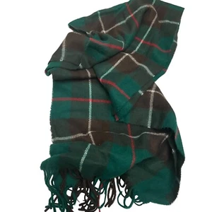 Geoffrey Beene Cashme Winter Scarf 52” x 11.5” Green & Brown Tartan Plaid Italy - Picture 1 of 6