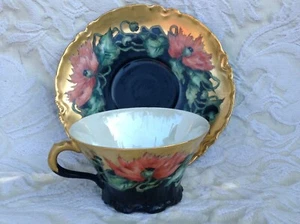 ANTIQUE HAVILAND HAND PAINTED CUP & SAUCER, POPPIES, DATED 1904 - Picture 1 of 7