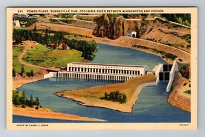 OR-Oregon, Aerial Power Plant, Bonneville Dam, Antique Souvenir Vintage Postcard - Picture 1 of 2
