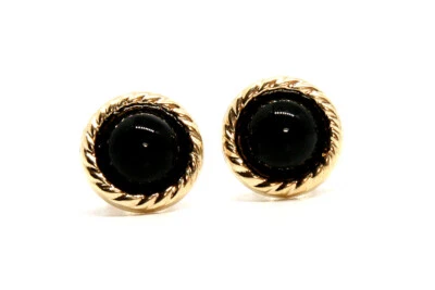 9ct Gold Black Onyx Stud Round Earrings Gift Boxed Studs Made in UK - Изображение 1 из 4