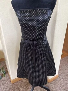Jessica McClintock Gunne Sax Dress 7/8 Strapless Black White Polka Dot, Tulle LN - Picture 1 of 15